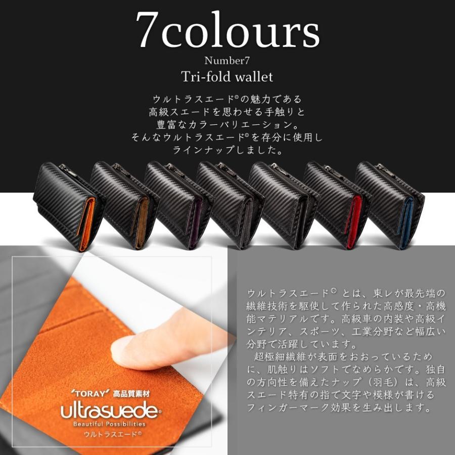 財布 コンパクト メンズ サイフ 父の日 ギフト プレゼント 小銭入れ コインケース 三つ折り 折り財布 東レ ウルトラスエード カーボンレザー Number7 | Number7 | 19
