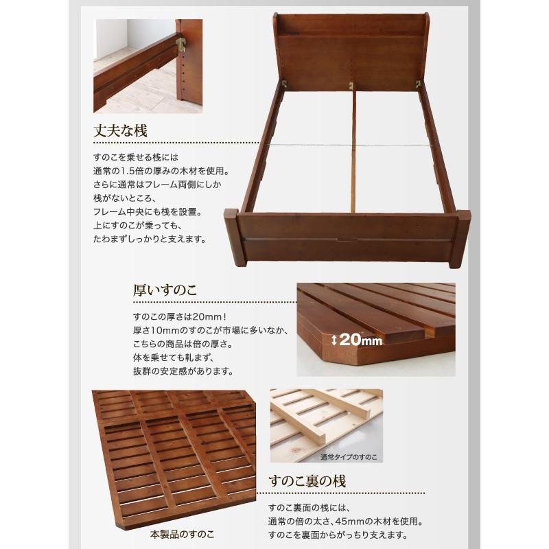 頑丈天然木 すのこベッド ishuruto イシュルト 薄型軽量ポケットコイルマットレス付き ダブル