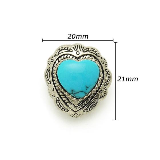 ハートシェイプコンチョ ターコイズ（ニッケル） 20×21mm 1ヶ ネジ式