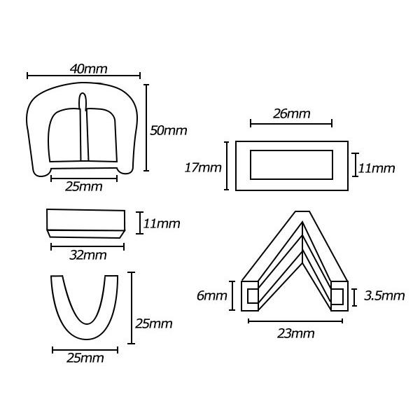 3ピースバックル シルバーニッケル ベルト巾25mm 1ヶ【メール便