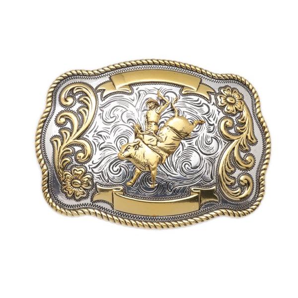 トロフィースタイルバックル ブルライダー ニッケル&ゴールド ベルト巾38mm、本体123mm×87mm 1ヶ【メール便対応】 [IVAN