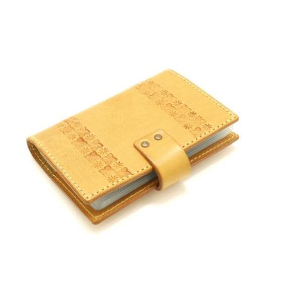 レザークラフトハンドメイド花柄カードケース カードケース かわいい レディース 本革 日本製 手染め 花柄 文庫革 20