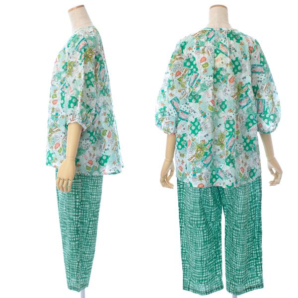 チュニック パジャマ 7分袖 TUNIC 綿100％ 綿ローンサッカー素材