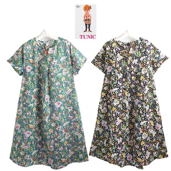 代引不可 ワンピース 半袖 Tunic チュニック 綿ローンサッカー素材 小花プリントシリーズ 丸首 M L n 人気no 1 本体 Nooitmeergrasmaaien Be