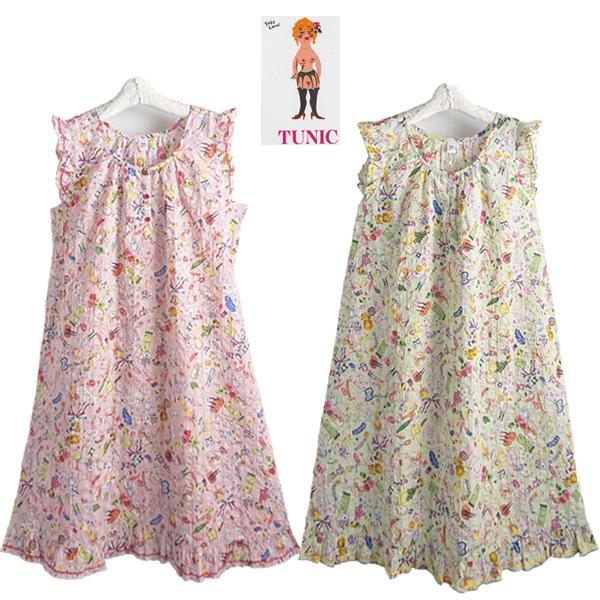 海外輸入 ワンピース ノースリーブ Tunic チュニック 綿ローンサッカー素材 Cocoガールプリントシリーズ 丸首 M L n 数量は多 Zoetalentsolutions Com