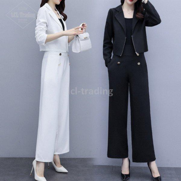 レディース スーツ 春秋 着痩せ 通勤 おしゃれ エレガント フォーマル 結婚式 二次会 上品 女性 大人 長袖 セットアップ ブレザー ワイドパンツ 2点セット 3色 パンツスーツ サイズ Xl Www Smarttradzt Com