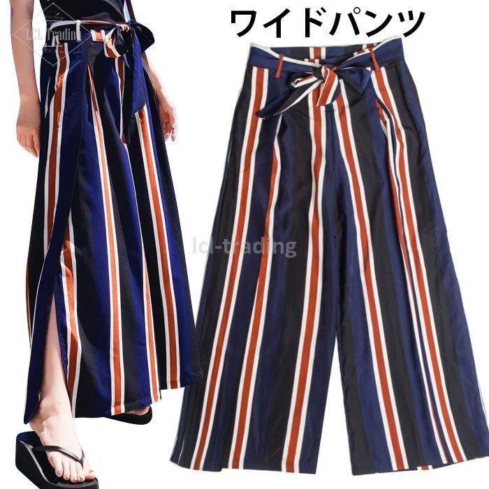 59 Off ワイドパンツ レディース ガウチョパンツ ストライプパンツ 九分丈パンツ フレアパンツ カジュアルパンツ ゆるパンツ ボトムス ハイウェスト