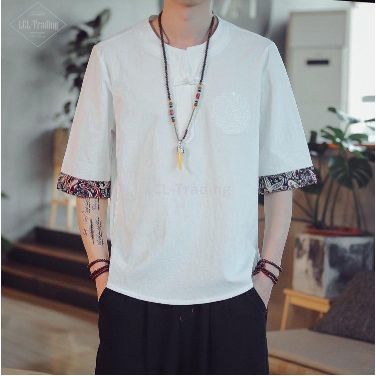 リネンシャツ チャイナ服 メンズ カジュアルシャツ 綿 長袖シャツ トップス メンズシャツ 立ち襟 大きくサイズ メンズファッション 海外輸入