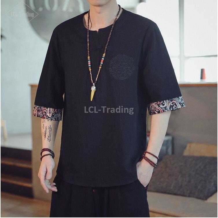 リネンシャツ チャイナ服 メンズ カジュアルシャツ 綿 長袖シャツ トップス メンズシャツ 立ち襟 大きくサイズ メンズファッション 海外輸入