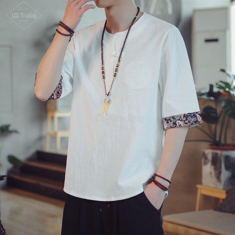 リネンシャツ チャイナ服 メンズ カジュアルシャツ 綿 長袖シャツ トップス メンズシャツ 立ち襟 大きくサイズ メンズファッション 海外輸入