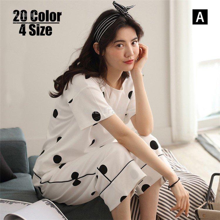 おすすめネット 2点セット パジャマ ルームウェア レディース 純綿 夏 パジャマ半袖 七分丈ズボン ルームウェア 女性 可愛い 部屋着 寝巻き ランジェリー パジャマ 韓国風 Democracia Tv