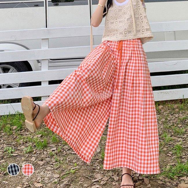 ワイドパンツ ギンガムチェック レディース キュロットスカート ロング バギーパンツ 九分丈 春夏 キュロット チェック柄 イージーパンツ Lcl Lcl 通販 Yahoo ショッピング