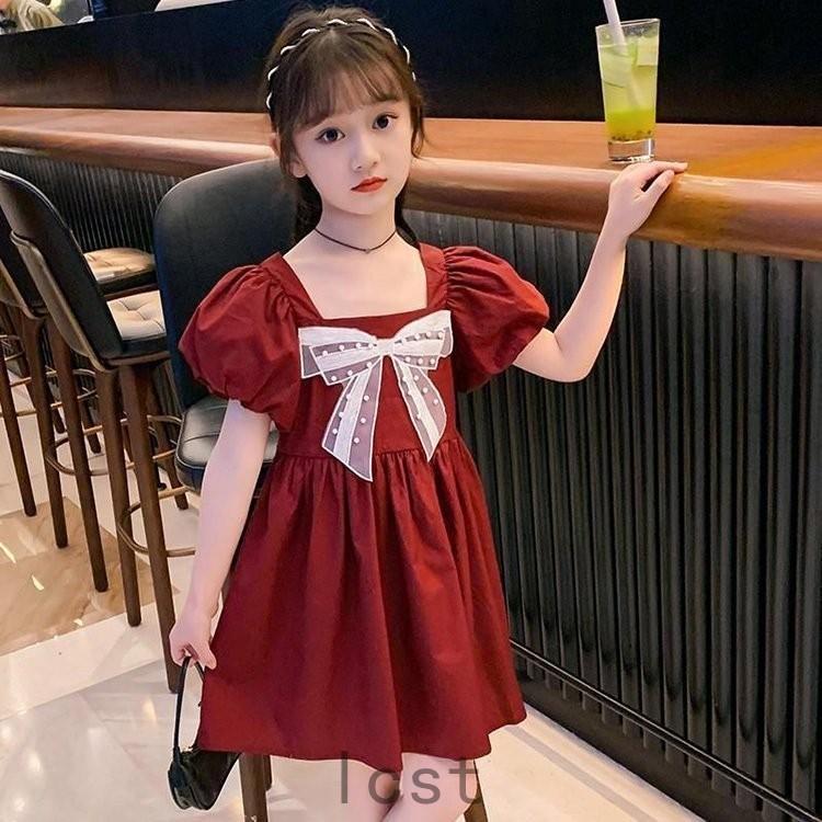 流行 ベビー服 リボン付き 韓国子ども服 半袖 夏服 女の子 キッズ ワンピース 子供服 子供ドレス 可愛い おしゃれ お姫様 赤ちゃん 七五三 誕生日 結婚式 ワンピース カラー レッド Www We Job Com
