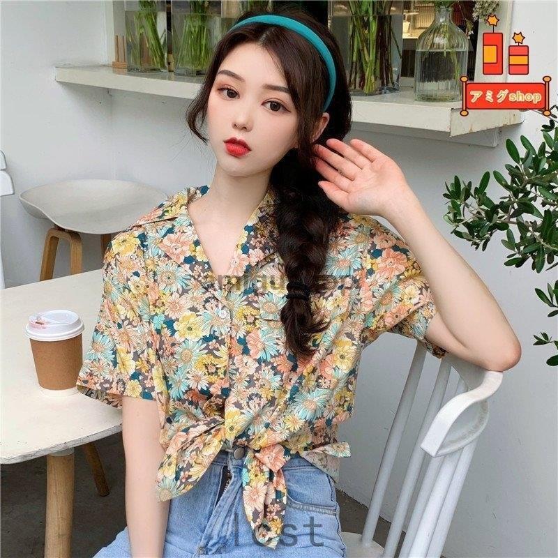 トップス レディース アロハシャツ 半袖 花柄 前開き ショート丈 フェミニン 可愛い 春夏 誠実