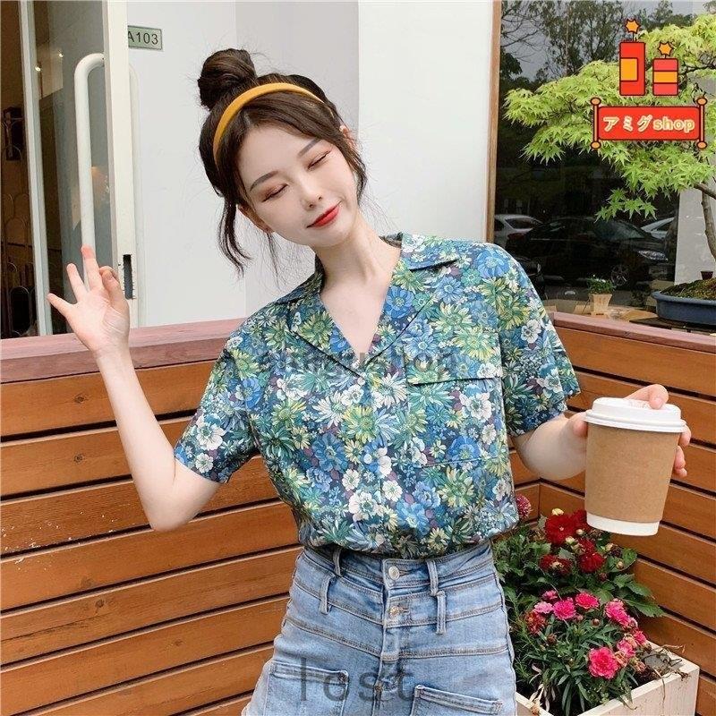 トップス レディース アロハシャツ 半袖 花柄 前開き ショート丈 フェミニン 可愛い 春夏 誠実