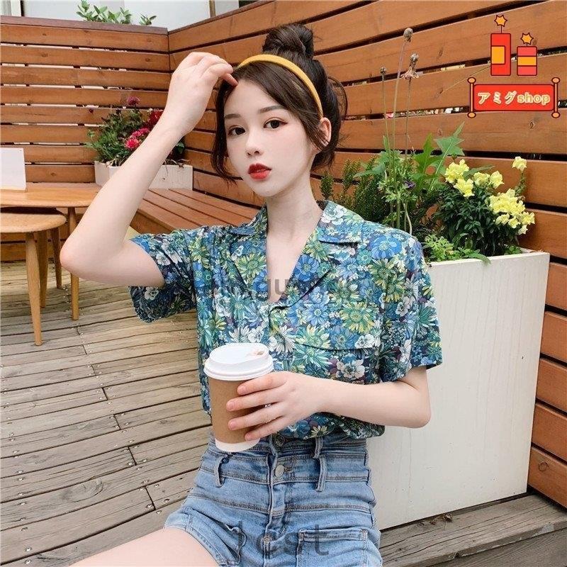 トップス レディース アロハシャツ 半袖 花柄 前開き ショート丈 フェミニン 可愛い 春夏 誠実