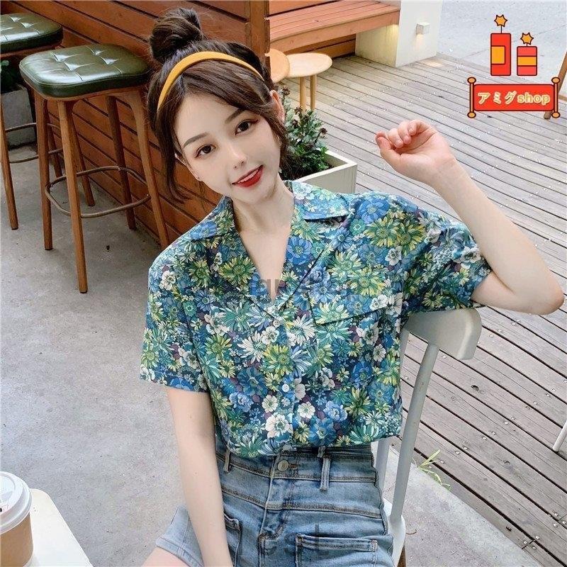 トップス レディース アロハシャツ 半袖 花柄 前開き ショート丈 フェミニン 可愛い 春夏 誠実