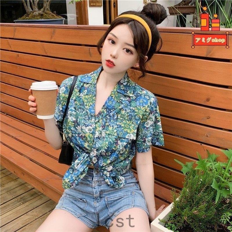 トップス レディース アロハシャツ 半袖 花柄 前開き ショート丈 フェミニン 可愛い 春夏 誠実
