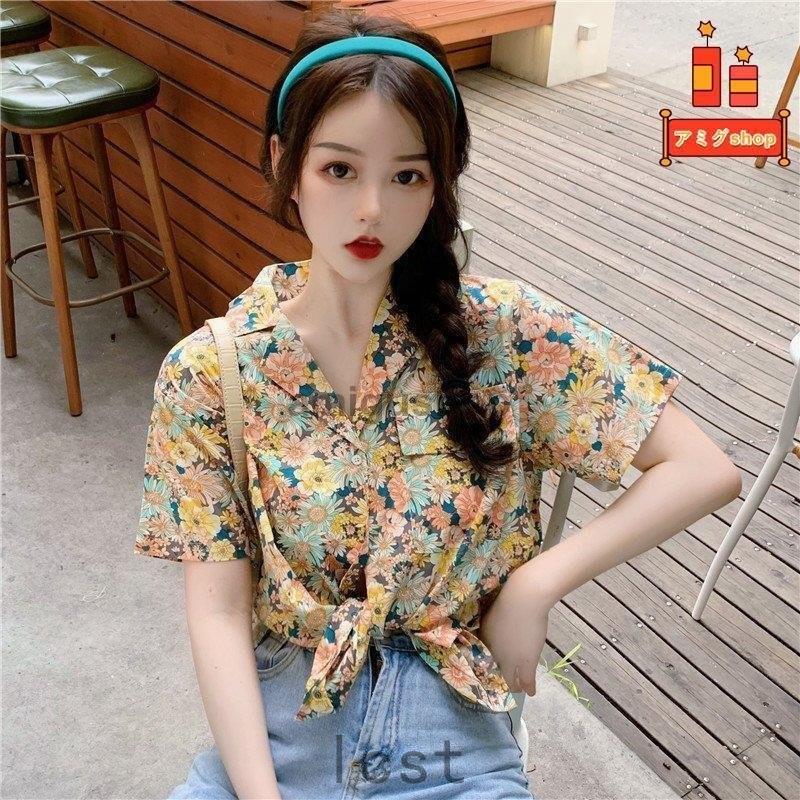 トップス レディース アロハシャツ 半袖 花柄 前開き ショート丈 フェミニン 可愛い 春夏 誠実