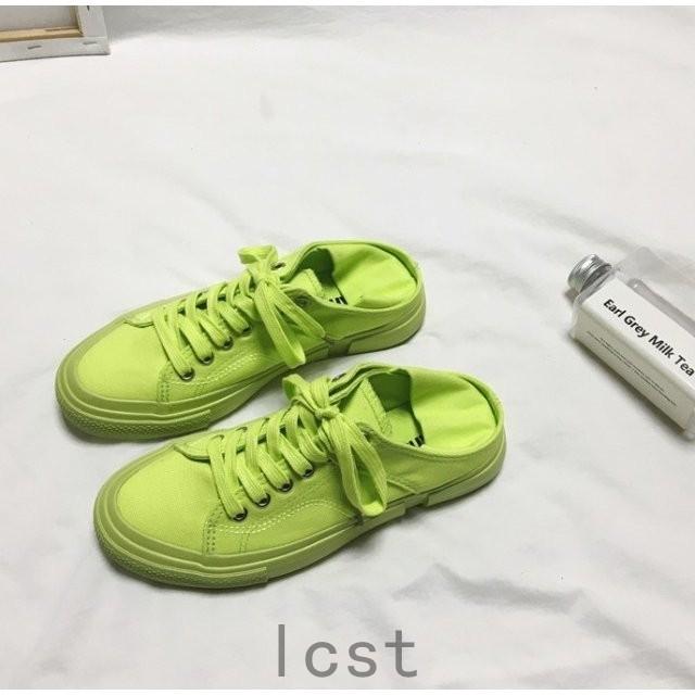 スニーカー レディース かかとが踏めるスニーカー 蛍光 白 ローカットスニーカー カジュアル キャンバススニーカー 靴 シューズ 紐靴 Lcs611 Laica 通販 Yahoo ショッピング