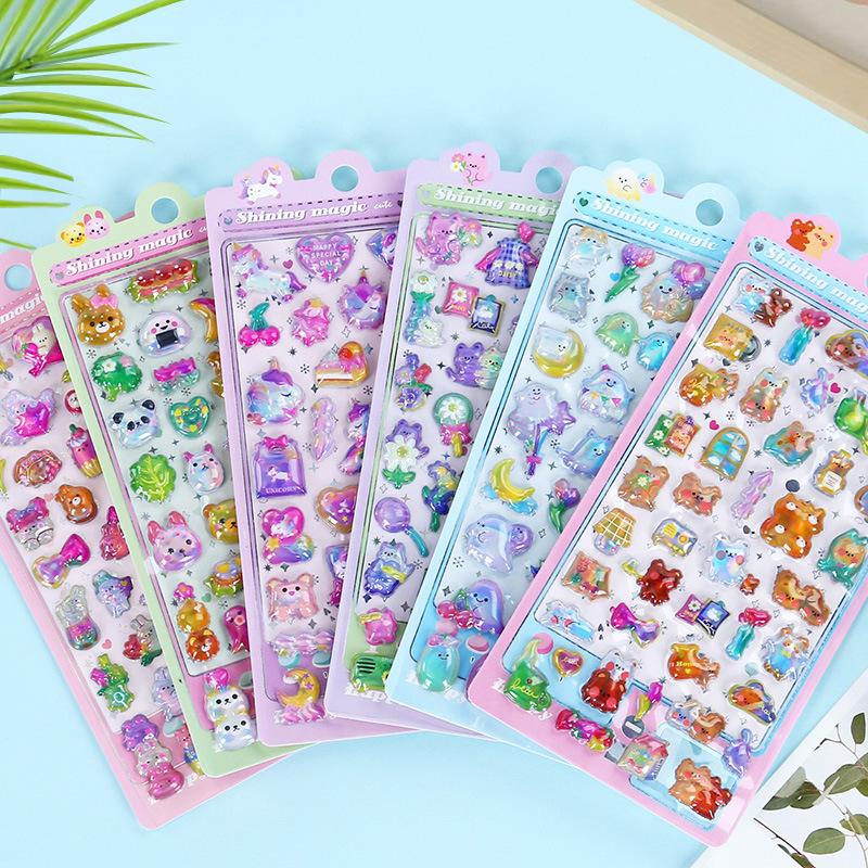 ぷくぷくシール 4枚セット ぷっくり ドロップシール 3D オーロラシール