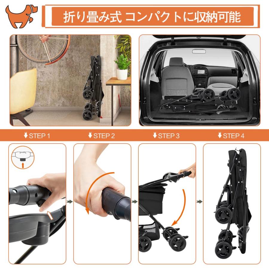 Color:ブラック HRking 分離型 ペットカート 2Way 軽量 折りたたみ 犬用ベビーカー 猫 小型犬 多頭用 ペットキャリー 4輪360°回転 多機能 取り外し可能 ペット |  | 03