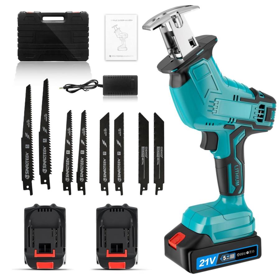 青 NOASR レシプロソー 電動ノコギリ 充電式 21V 無段変速 【4000mAh 2  