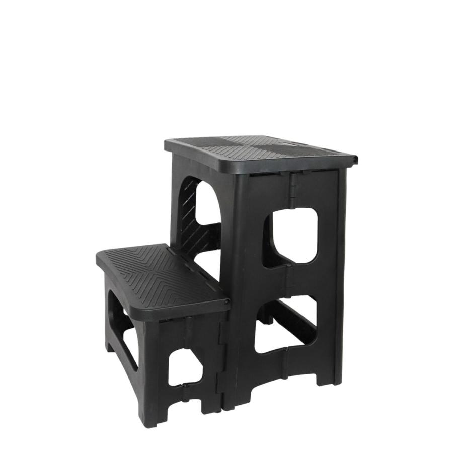 Color:ブラック GOODCHI 踏み台 脚立 折りたたみ式 ステップ台 2段 ポリカーボネート製 耐荷重150kg 高さ43cm 軽量 滑り止 折りたたみチェア 玄関台 洗車 踏み台 | 