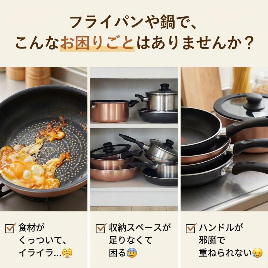 ダイヤモンドコーティング着脱鍋8点セット アピデ ククナ キッチン ダイヤモンドコート着脱鍋8点セット | 生活