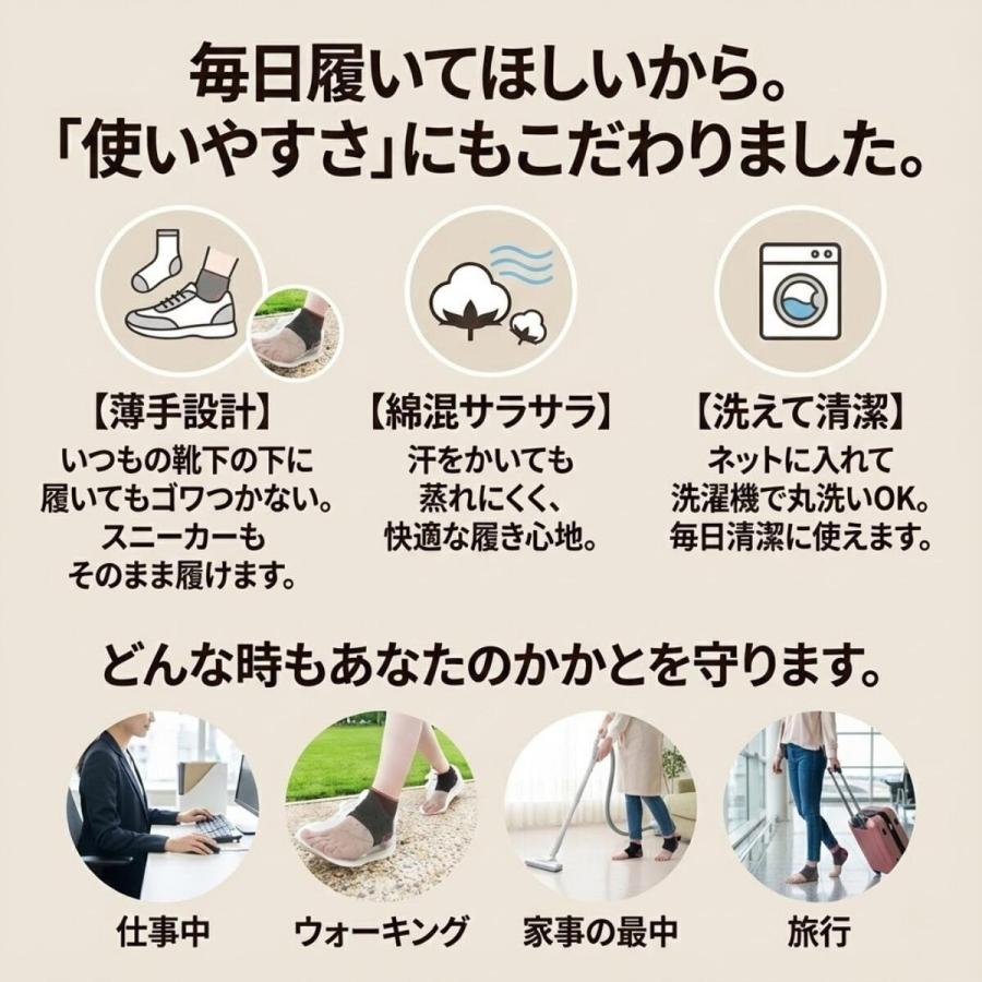 かかとが痛い時の サポーター 2枚入 1足組 かかと クッション 衝撃吸収 保護 綿混 かかとサポーター ソックス 踵 サポート 靴下 男女兼用 かかとケア | ブランド登録なし | 06