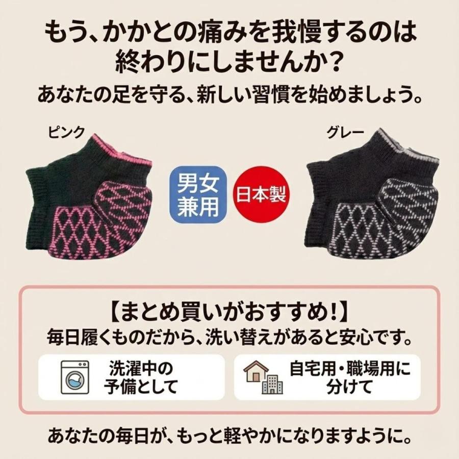 かかとが痛い時の サポーター 2枚入 1足組 かかと クッション 衝撃吸収 保護 綿混 かかとサポーター ソックス 踵 サポート 靴下 男女兼用 かかとケア | ブランド登録なし | 09