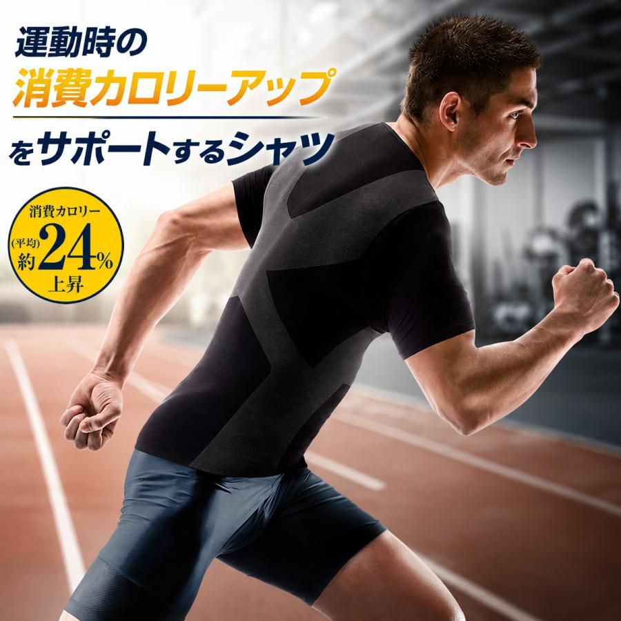 加圧シャツ メンズウォーキングパワーシャツ M/L ブラック 加圧