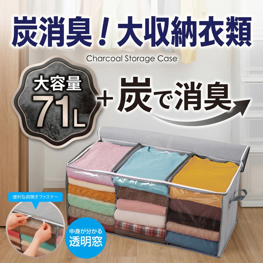 炭消臭 大収納衣装袋 3個セット 衣類 収納 袋 ケース 不織布 仕切り 