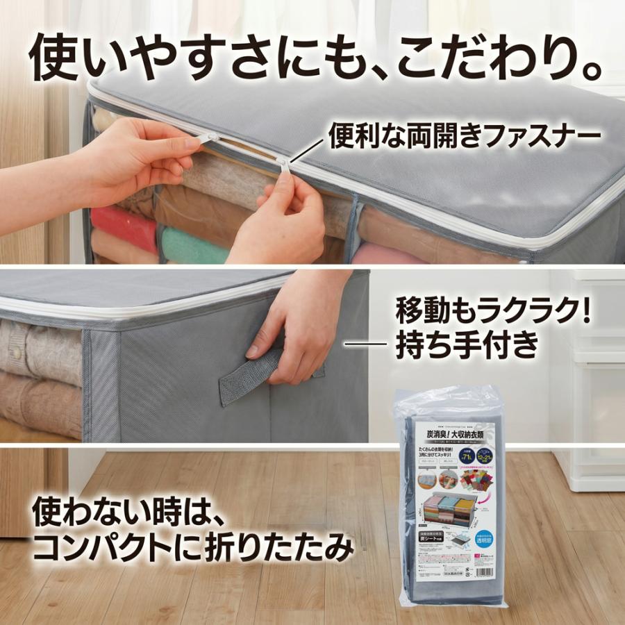 炭消臭 大収納衣装袋 3個セット 衣類 収納 袋 ケース 不織布 仕切り 