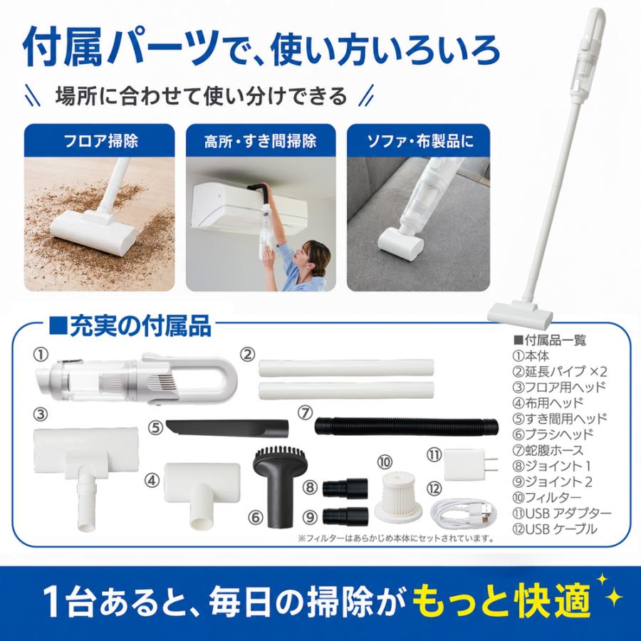 スマートクリーナー コードレス ハンディ 掃除機 充電式 軽量 USB充電