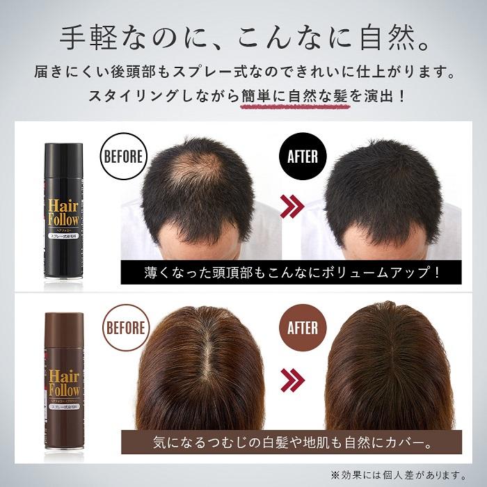 増毛スプレー new ヘアフォロー ブラウン 正規品 生え際 つむじはげ 分け目部分 薄毛をカバー はげ隠しスプレー 白髪隠し 薄毛隠し ボリュームアップ スプレー｜le-cure｜03