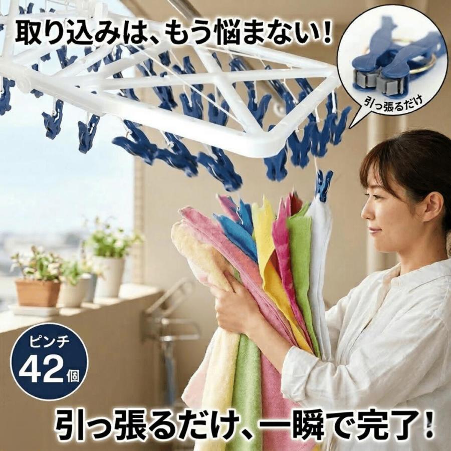一気に取り込み！めっちゃ楽／ローラーピンチらくとりハンガー42