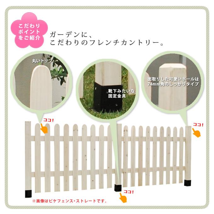 ピケットフェンス Ｕ型 平地 連結セット 幅120.2cm 奥行2.5cm 高さ87.2cm 木製フェンス ホワイト 白 おすすめ おしゃれ 庭 ガーデニング ガーデンフェンスの画像