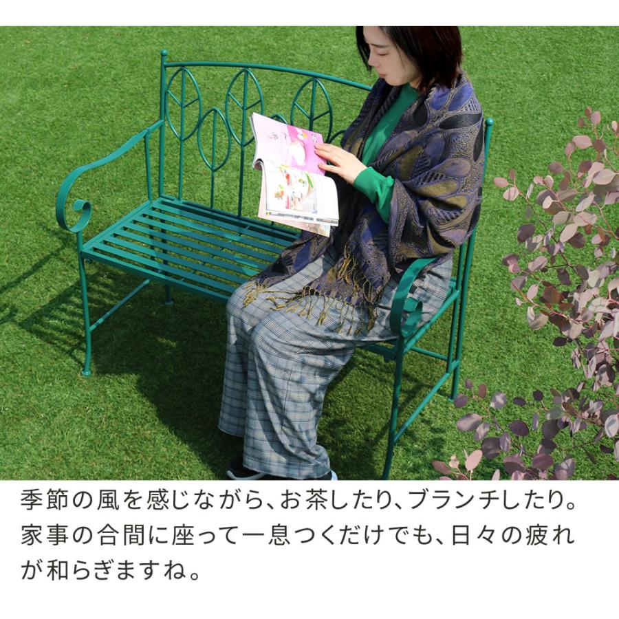 送料無料アイアンベンチ 幅105.5cm ガーデンベンチ 新品（432） ガーデンベンチ 1脚単品 105.5cm幅 グリーン アイアンベンチ 庭の