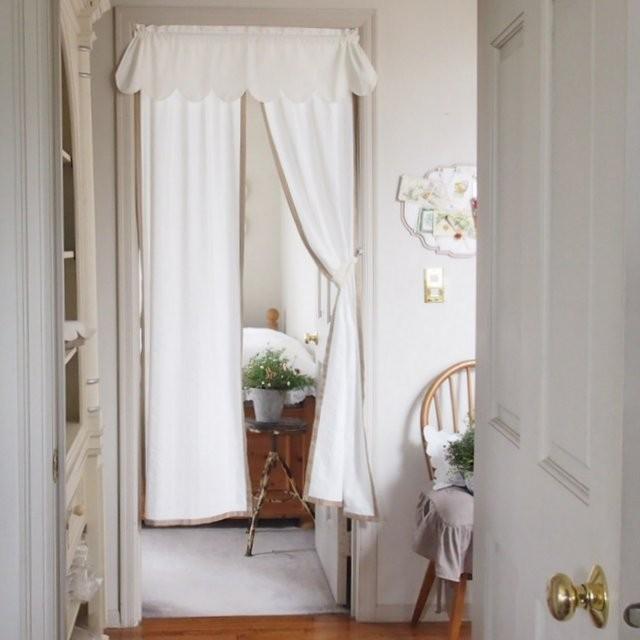 リネン スカラップ模様 フランスアンティーク カーテン 間仕切り