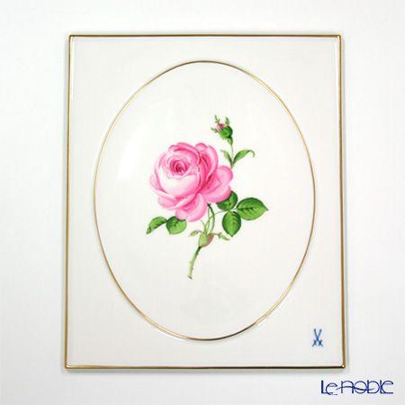 並行輸入品 マイセン 陶板 020110／53n31 ピンクのバラ 25×20.5cm