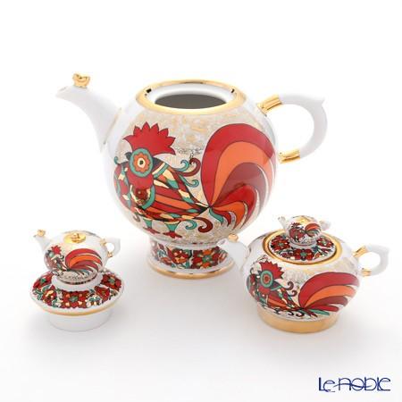 美品 インペリアルポーセリン 5点セット 陶器 ロシア食器 インペリアル・ポーセリン レッドルースター ティーポット