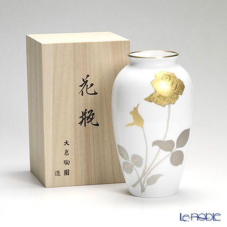 OKURA (大倉陶園) 花瓶 金蝕バラ 箱付き