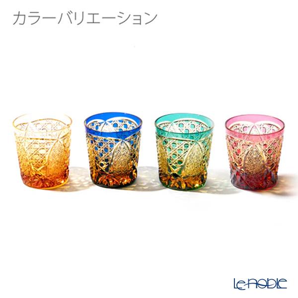 太武朗工房／タブロー 菊繋ぎに籠目紋 オールドグラス 琥珀緑 250ml 伝統工芸士 木村泰典 作 5136-35の画像