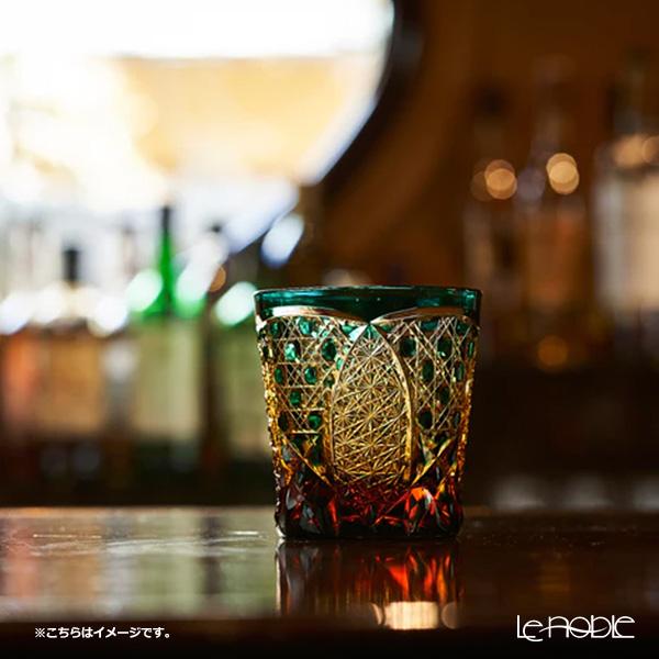 太武朗工房／タブロー 菊繋ぎに籠目紋 オールドグラス 琥珀緑 250ml 伝統工芸士 木村泰典 作 5136-35の画像