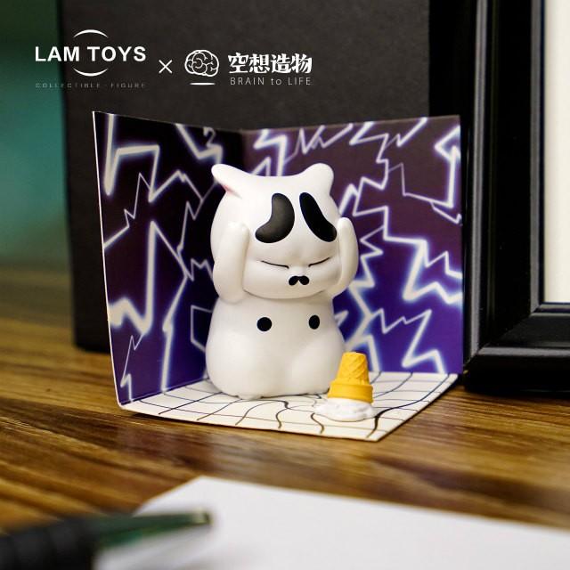 まゆげ白猫 (背景/かみなり) 】 LAM TOYS×空想造物 にゃんこたちの苦悩