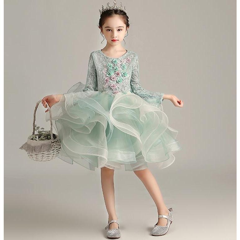 子供ドレス 女の子 ワンピースドレス チュール 衣装 袖付き 誕生日 結婚式 ピアノ発表会 子供服 ワンピース 入園 入学 キッズドレス 可愛い お姫様ドレス Www Supersport Tn