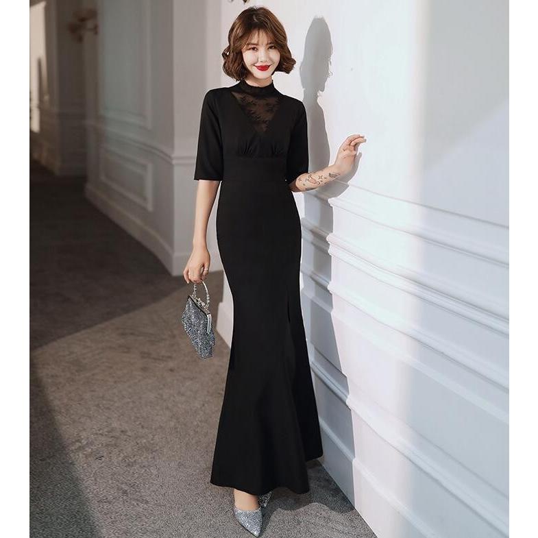 50 Off イブニングドレス 黒 パーティードレス スリット レディース 結婚式 演奏会 ピアノ 発表会 フォーマル 二次会ドレス エレガント 袖付きワンピース ロングドレス 全国組立設置無料 Www Doctor Plan Com