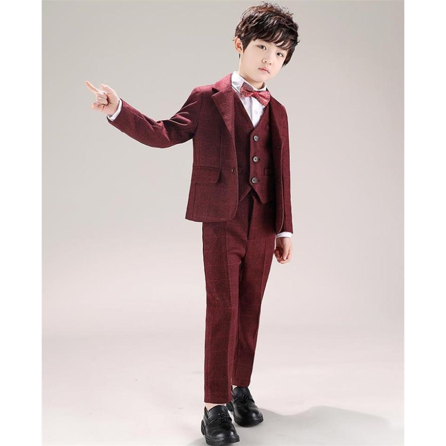 チェック柄 キッズスーツ 子供服 子どもスーツ ジュニア服 4点セット 男の子 子供スーツ フォーマルスーツ ピアノ発表会 結婚式 入学式 カッコイイ 制服 109 237 9 154