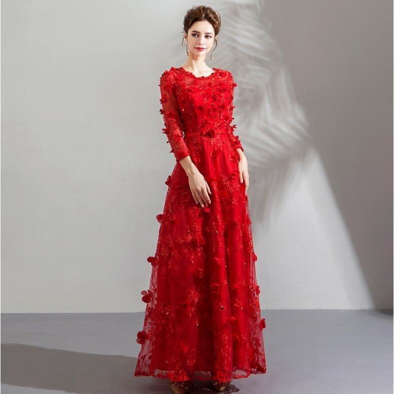 激安 即納 ロングドレス マキシ丈ワンピース 大きいサイズ Aライン フォーマル カラードレス 結婚式 ウエディングドレス 赤 長袖 二次会 花嫁 おしゃれ パーディードレス 即日発送 Etechnologies Shop